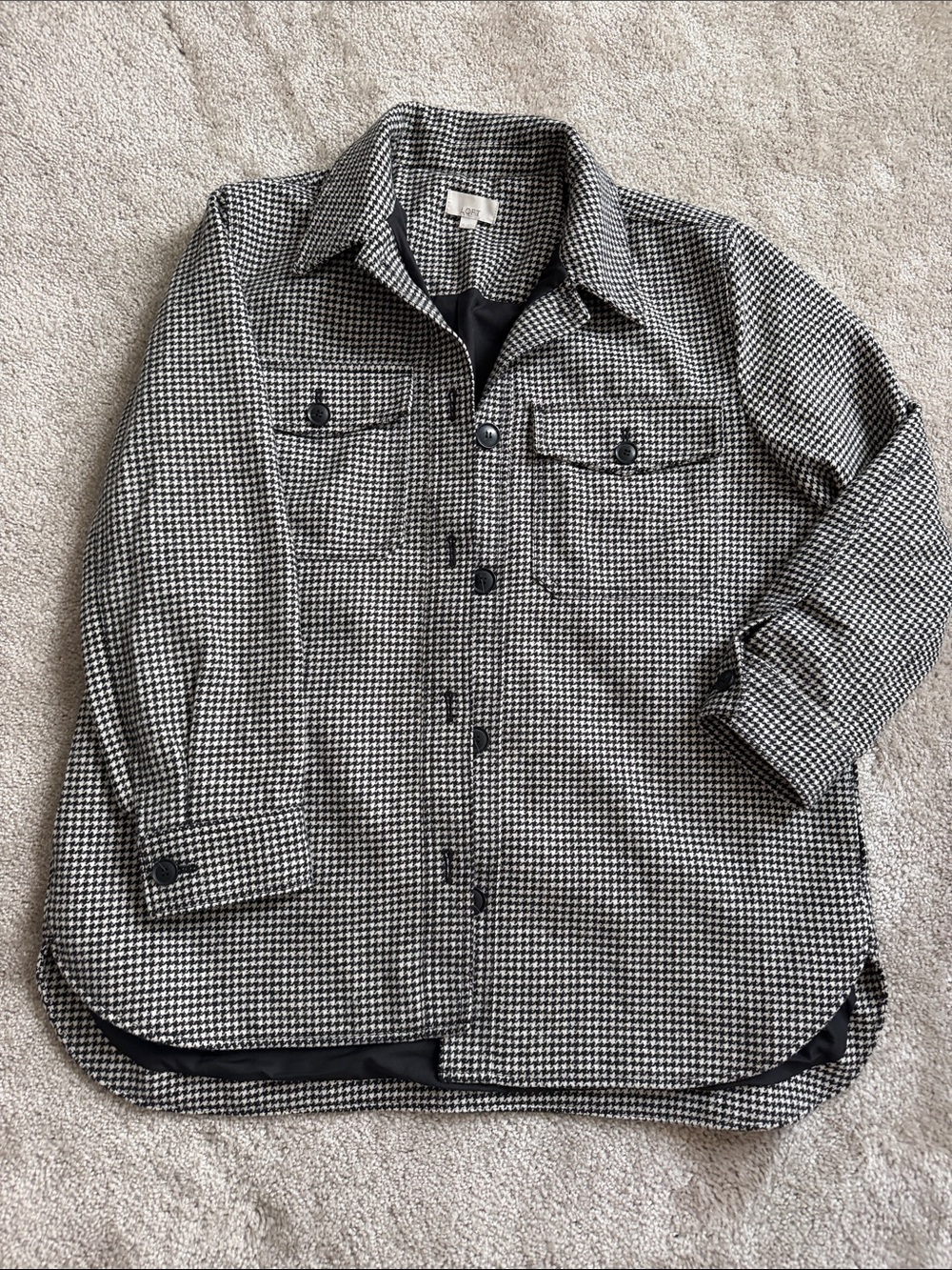 LOFT Black and White Houndstooth Utility Jacket